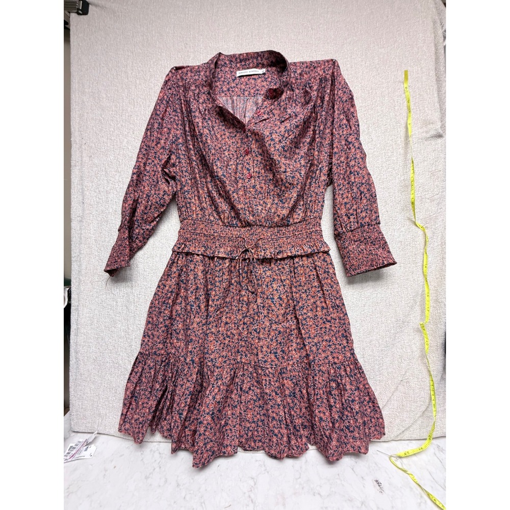 Rebecca Minkoff Floral Smocked Mini Dress Red Blue Long Sleeve Large